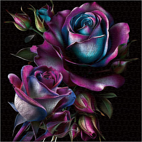 Larkipuzz 1000 Purple Rose Art Puzzles for Adults Pieces, Beautiful Flower Plant Jigsaw Puzzles, Impossible Challenging