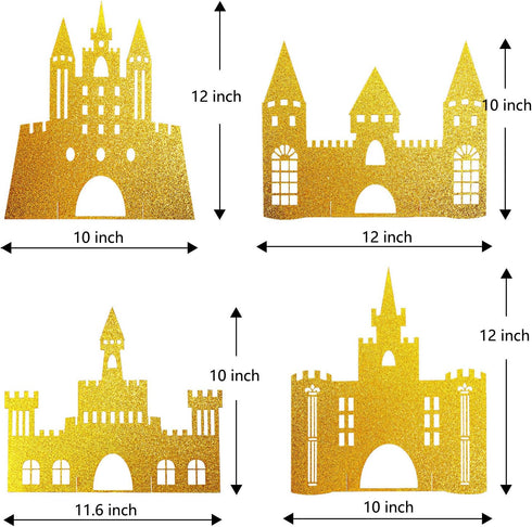Gejoy 4 Pieces Castle Table Centerpiece, Glitter Princess Theme Decorations for Birthday Baby Shower Party