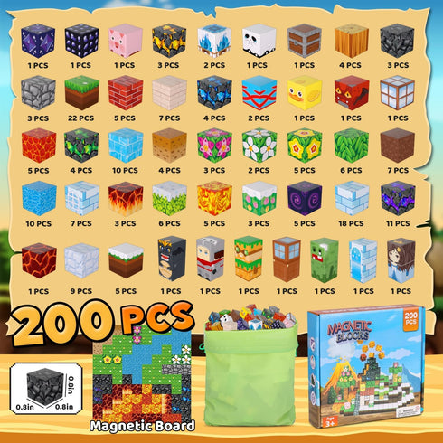 200PCS 3+ Magnetic Blocks, Magnetic Building Block Cube Toys with Magnet Board for Kids, STEM Toys Gifts for Boy