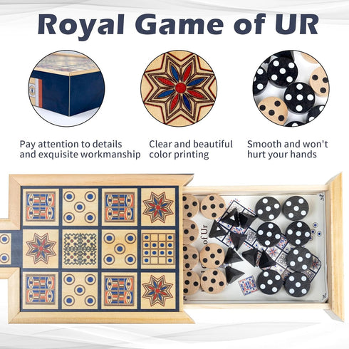 2 4500 Wooden Royal Game of UR,Ancient Strategy Board Game for Players,Beautifully Designed Board with Storage