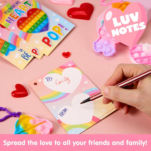 30 Packs 6 JOYIN Valentines Day Gift Cards with Pop Bubble Keychains, Designs Mini Colored Pop, Multi-Shape Stress
