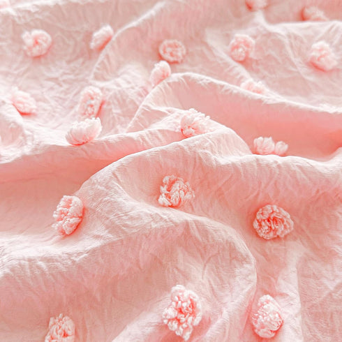Set 3pc Set Pink Crib Bedding Tufted Dots Jacquard Baby Girls Comforter with Fitted Sheet and Bed Skirt - Cute