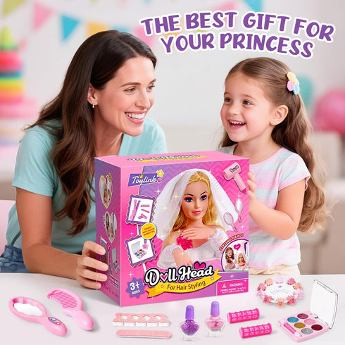 Set, 3 4 5 6 7 8+ Toylink Doll Head for Hair Styling Kids Makeup Blonde Bride Beauty Stylist Pretend Play Toy