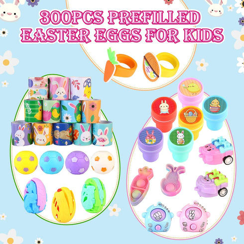 KPHNGB 300 PCS Bulk Prefilled Easter Eggs with Toys for Kids- Easter Basket Stuffers Fillers, Plastic Easter Eggs Party
