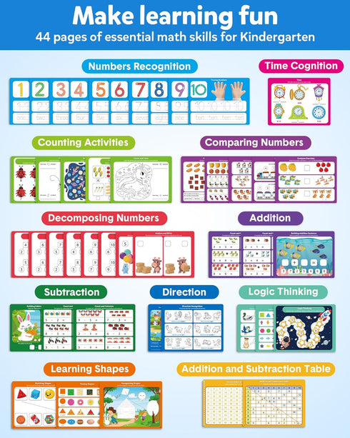 3-8, Coogam Math Learning Game for Kids Age Number Tracing Handwriting Practice Workbook, Math Addition