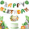 Clabby 2 Pieces Happy Birthday Banner Cupcake Topper Safari Animals Jungle Theme Party Supplies Baby Shower Decorations