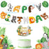 Clabby 2 Pieces Happy Birthday Banner Cupcake Topper Safari Animals Jungle Theme Party Supplies Baby Shower Decorations
