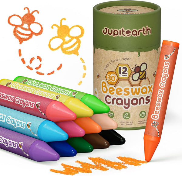 JUPITEARTH Beeswax Crayons for Toddlers 13, 12 Non-Toxic Silky Crayons, Jumbo and