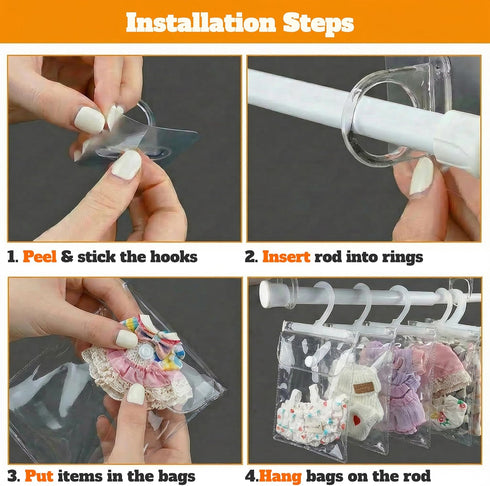 aimpiwt 10 Pack Set Clear Doll Clothes Storage Bags with Hanging Rod & Hooks, Compatible with Labubu Clothes - PVC