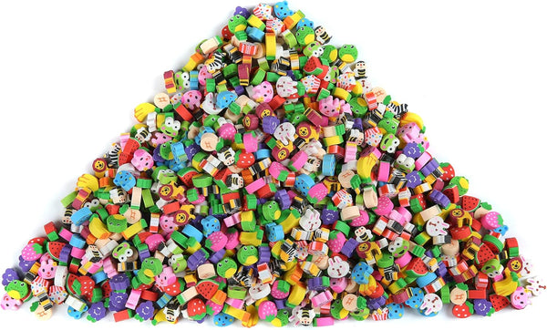 300 PCS Mini Animal Fruit Erasers, Tiny Novelty Pencil Assortment for Kids Party Favors and School Rewards