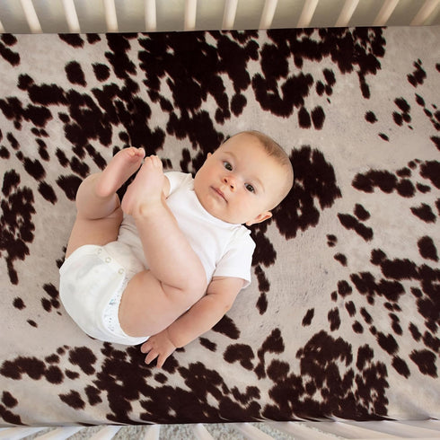 Glenna Jean Brown Cow Print Baby Fitted Crib Sheet Western Cowboy Boho Cowhide Highland Soft Farmhouse Gender Neutral