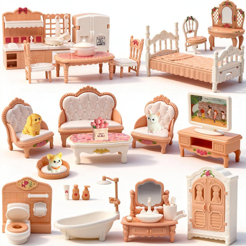 BRAITEN Dollhouse Furniture Set, 38 Pcs Miniature Doll House Accessories with Dogs and