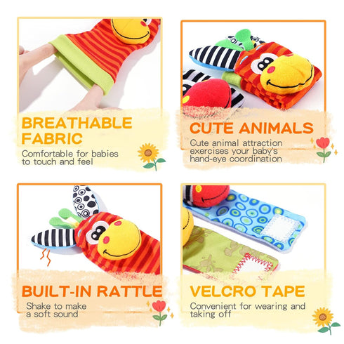 Baby Wrist Rattles Foot Finder Socks Set, Infant Rattle Socks and Hand Rattles for Babies 0-6 Months