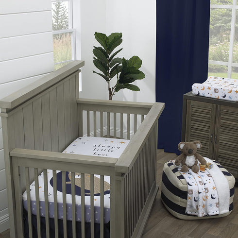 NoJo Goodnight Sleep Tight White & Blue Bear, Moon, & Star 100% Cotton Photo Op Fitted Crib Sheet, Light Blue, Navy, White, Tan by NoJo