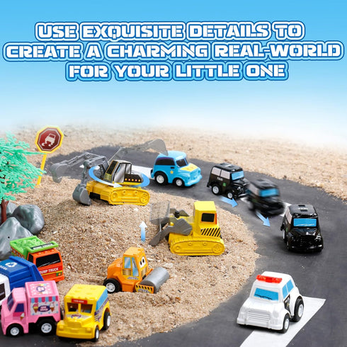 Fajiabao 18 Pcs Toy Car Mini Pull Back Cars for Toddlers, Party Favors Bulk Small Construction Toys for Kids