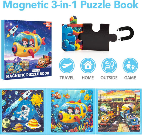 Jeacirio 3-5, 20-25-30 Space Ocean Train Magnetic Puzzles for Toddlers, Ages Pieces, Travel Jigsaw Puzzles, Preschool