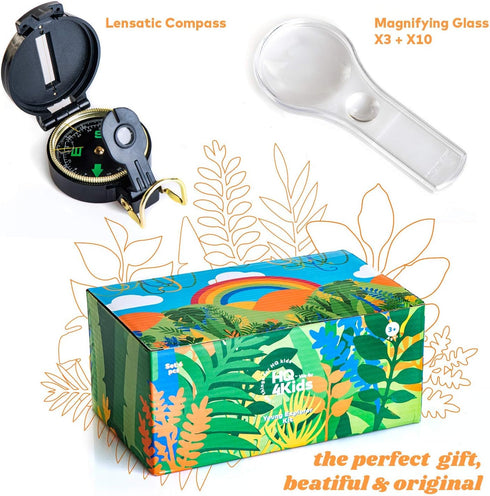 Kids Outdoor Adventure Kit: Binoculars, Compass, Magnifying Glass & Flashlight for Boys & Girls Ages 3-12
