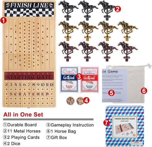 23 inches 11 2 2 Offelec Large Horse Race Board Game, Premium Durable Foldable Wooden Box, Horse Racing Game with Retro