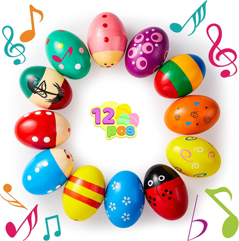 JOYIN 12 Packs Wooden Egg Shakers, 2.3" Maracas Percussion Musical for Party Favors, Classroom Prize Supplies