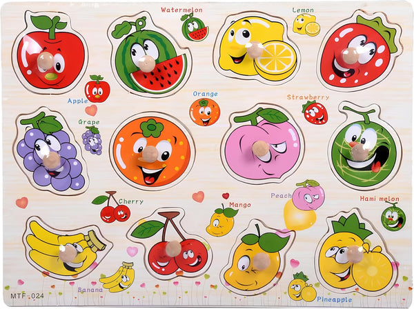 Generic Fruits Puzzle Wooden for Toddlers 3+ Years Old Montessori Fruit Learning Toy
