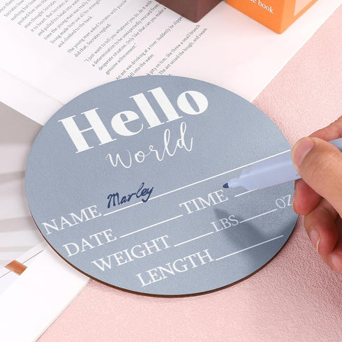 NQEUEPN 5.9 Inch 22404 Wooden Baby Announcement Sign, Hello World Newborn Sign Birth Announcement Signs Baby Name