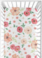 Sweet Jojo Designs Peach and Green Fitted Crib Sheet for Watercolor Floral Collection, Pink Rose Flower