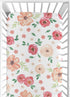 Sweet Jojo Designs Peach and Green Fitted Crib Sheet for Watercolor Floral Collection, Pink Rose Flower