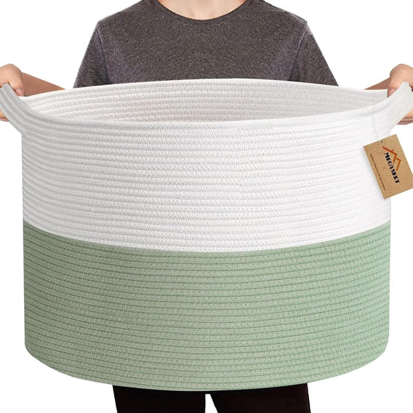 Extra Large Green Storage Baskets, 22" X 22" X 14", Soft Cotton Rope Woven Basket for Kids Toy Organizer
