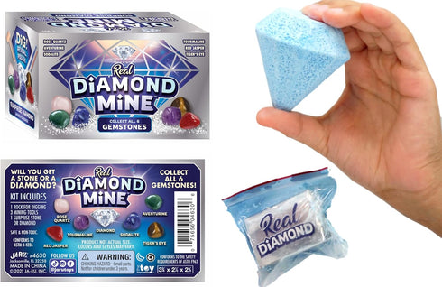 JA-RU Real Diamond Mine Gemstone Dig Kit (2 Packs) - Break Your Own Geodes, Party Favors for Kids Goodie Bags