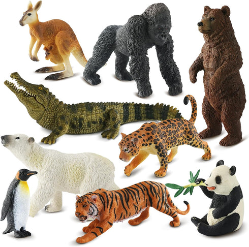 Zippytots 9 PCS Zoo Animal Toys for Kids 3-5 Realistic Plastic Wild