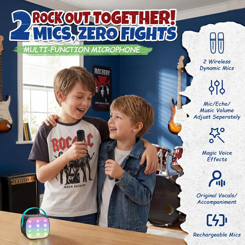 YLL 2 3, 4, 5, 6, 7, 8, 9,10,11,12 4-12 Mini Karaoke Machine with Wireless Microphones, TOP Kids Gifts for Girls Ages