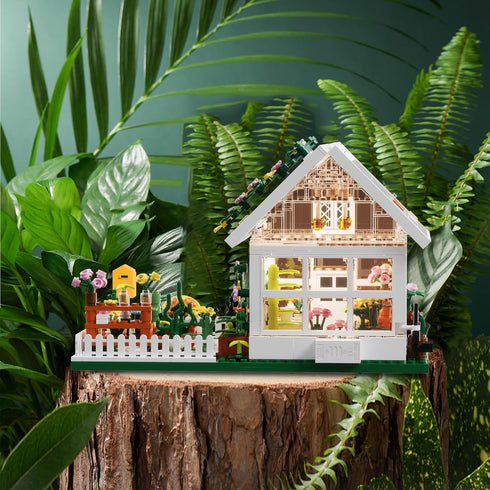 Set 8-12 Flower House Building Mini with LED, City Street View Greenhouse Building Blocks Toy, Valentine Xmas Gift