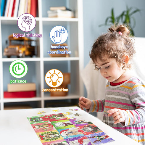 100 Piece Puzzles for Kids Ages 4-8, Christmas Puzzle Dogs and Cat Puzzles, Holiday Jigsaw Puzzles for Kids