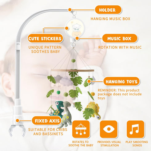 SWSHENR 23 Inch Adjustable Baby Crib Mobile Arm with Music Box & DIY Claw Arm Bracket - Nursery Decor Hanging Stand