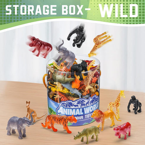 60 Piece Mini Zoo Animal Toy with Gift Box, Realistic Plastic Animal Figures for Sensory Bins, Birthday Gifts