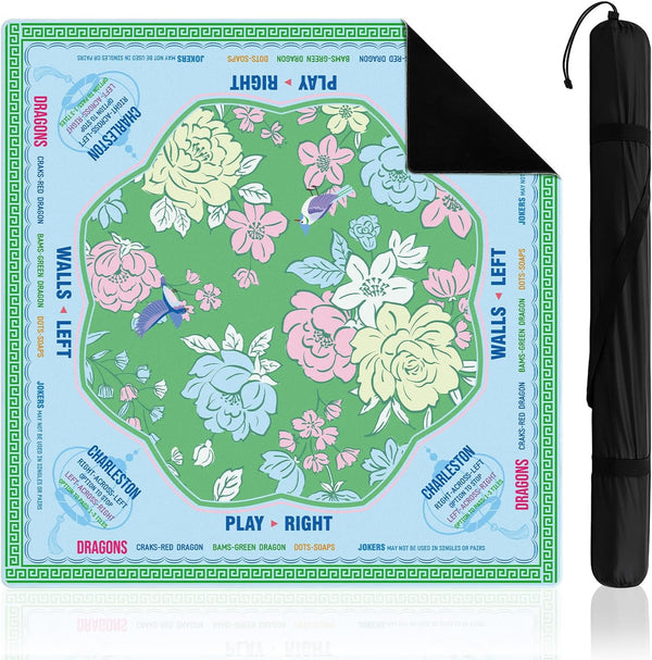 Soulchen Blue and Green American Mahjong Mat with Rules for Table, No