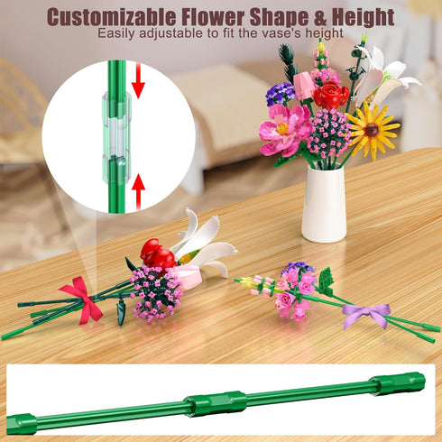 Set, 699 Flowers Bouquet Building Flower Botanical Collection Building Toys, Home & Office Creative Decoration