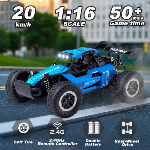 Great-JUNAMT 1:16 2WD 2.4GHz 20Km/h 3 4 5-12 Remote Control Car RC Cars All Terrain Monster Truck LED Headlights