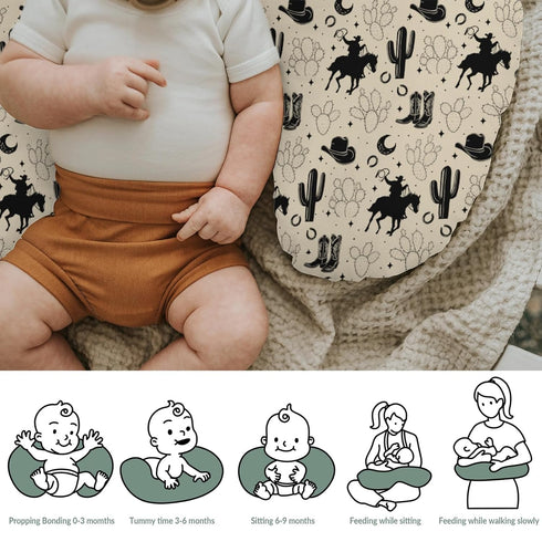 Vintage Western Cowboy Baby Nursing Pillow Covers for Boy Girl Cowboys Boots Hat Horse Cactus Moon Nursery Pillowcase