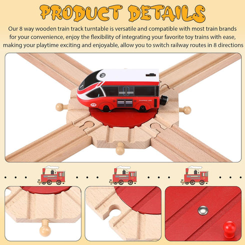 2 Set 8 Syhood Pcs Wooden Train Track Expansion Way Turntables Brick Bridge Birthday Gift Fun Educational Toy for Girls