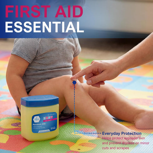 13 oz MED PRIDE Petroleum Jelly with Fresh Baby Scent, Baby Blue, Skin Protectant & Moisturizer for Dry Skin, Rashes