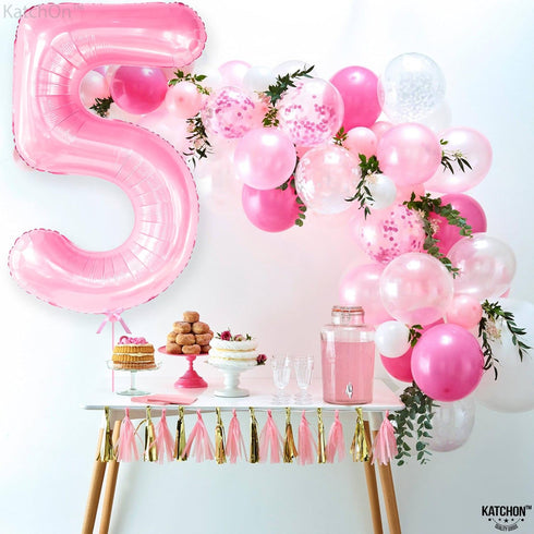 KatchOn Giant Pink 5 Balloon - 40 Inch Mylar Number 5 Balloon for 5th Birthday Decorations Girl