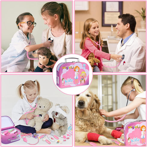 Magic4U 34 Kids Doctor Costume Kit with Real Working Stethoscope and Carry Case, Pieces Pretend-n-Play Realistic