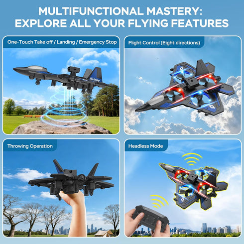 2.4GHz 360 6-Axis 40 RC Plane - Remote Control Airplane with LED Lights, Stunts & Gyro | Crash-Proof Foam Design | Min