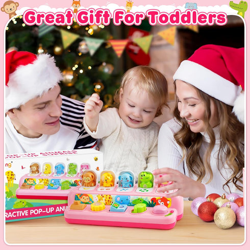 1 9-12-18 1st Duchong Toys for Year Old Girls, Interactive Pop Up Toy with Music & Light, Montessori Learning Toys