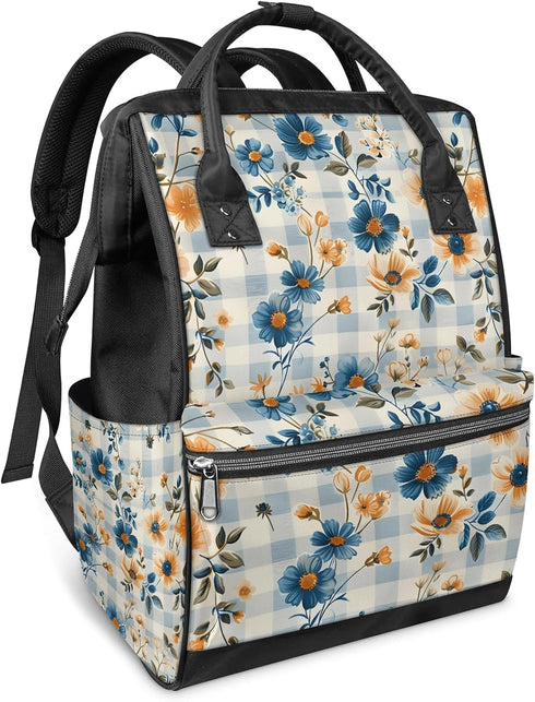 Honeybaby Diaper Bag Backpack for Mom & Dad Checkered Background Flowers 19L Large