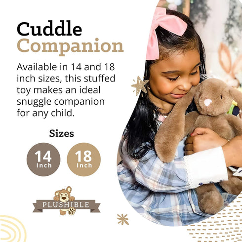 Plushible 18" Brown Easter Bunny Stuffed Animal, Soft Embroidered Plush Toy for Kids, Cuddly Bunny for Newborns