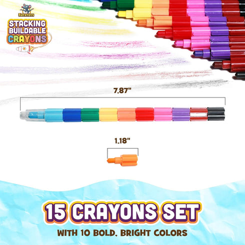 Stacking Crayons, 15 pc Set, Buildable and Stackable for Drawing, Coloring, Arts and Crafts