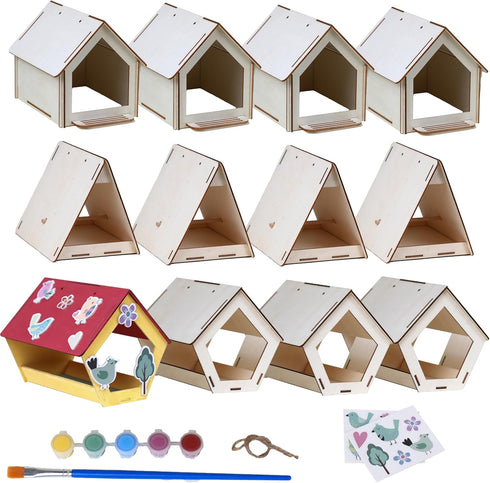 Neliblu Bird Houses to Paint for Kids - 12 Pc Wooden Plywood Set, Durable Material, Educational Fun, Child-Safe Crafts