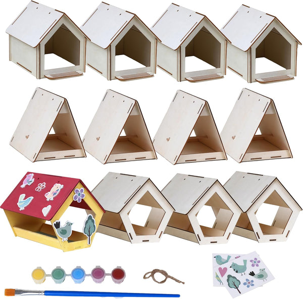 Neliblu Bird Houses to Paint for Kids - 12 Pc Wooden Plywood Set, Durable Material, Educational Fun, Child-Safe Crafts